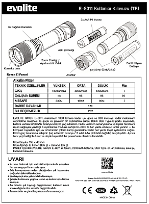 Evolite Raven 1000 lm Şarjlı El Feneri - 6