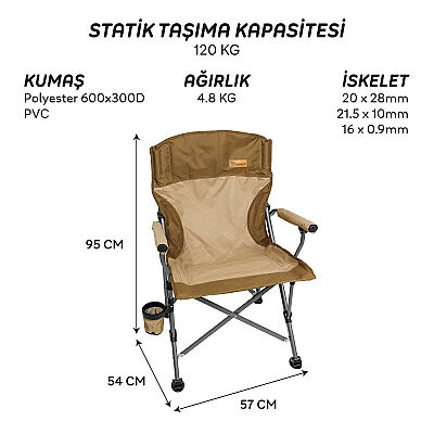 FreeCamp Huxley Katlanır Kamp Sandalyesi Kahve - 8