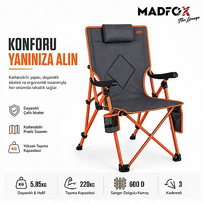 Madfox FlexLounge 3 Aşamalı Katlanabilir Kamp Sandalyesi Gri - 3