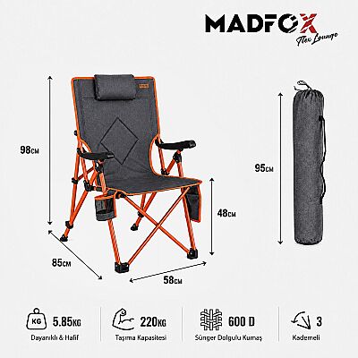 Madfox FlexLounge 3 Aşamalı Katlanabilir Kamp Sandalyesi Gri - 4