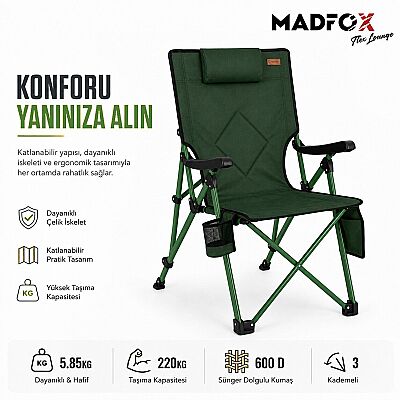 Madfox FlexLounge 3 Aşamalı Katlanabilir Kamp Sandalyesi Yeşil - 3