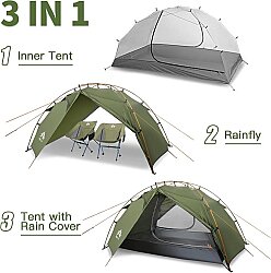Night Cat 2 Kişilik 4 Mevsim Alüminyum Ultralight Çadır Haki - 11