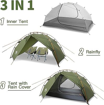 Night Cat 2 Kişilik 4 Mevsim Alüminyum Ultralight Çadır Haki - 11