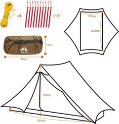 Night Cat Lanshan-2 2 Kişilik 4 Mevsim Ultralight Çadır - Yeşil - 6