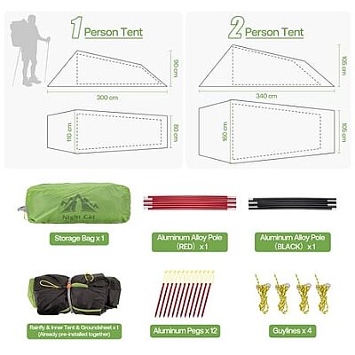 Night Cat Tek Kişilik 4 Mevsim Alüminyum Ultralight Çadır Yeşil - 2
