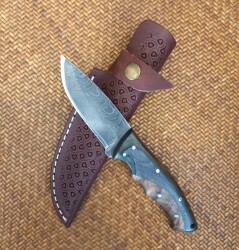 Safir SD3 Damascus Çelik Av Bıçağı Deri Kılıflı - Safir Knife