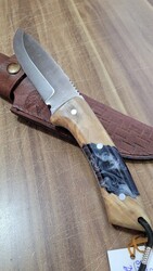 Safir SZ11 Zeytin Saplı Av Kamp Bıçağı Deri Kılıflı Epoksi Desenli - Safir Knife