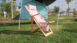 Semender Outdoor Ayarlanabilir Kamp Şezlongu Pembe Çizgili - 6
